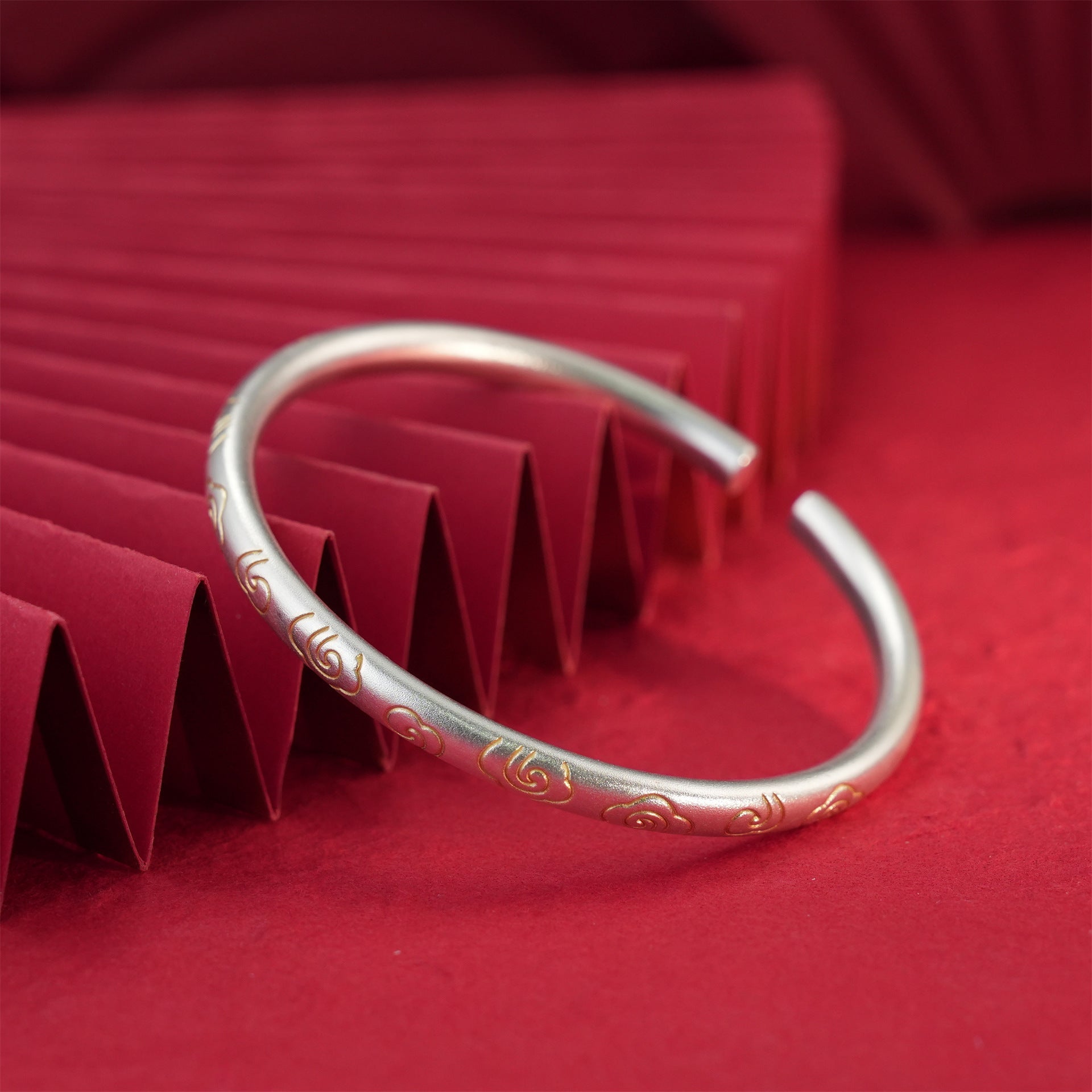Chinese style round stick auspicious cloud sterling silver bracelet - jewelry - weilin.com