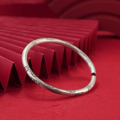 Chinese style round stick auspicious cloud sterling silver bracelet - jewelry - weilin.com