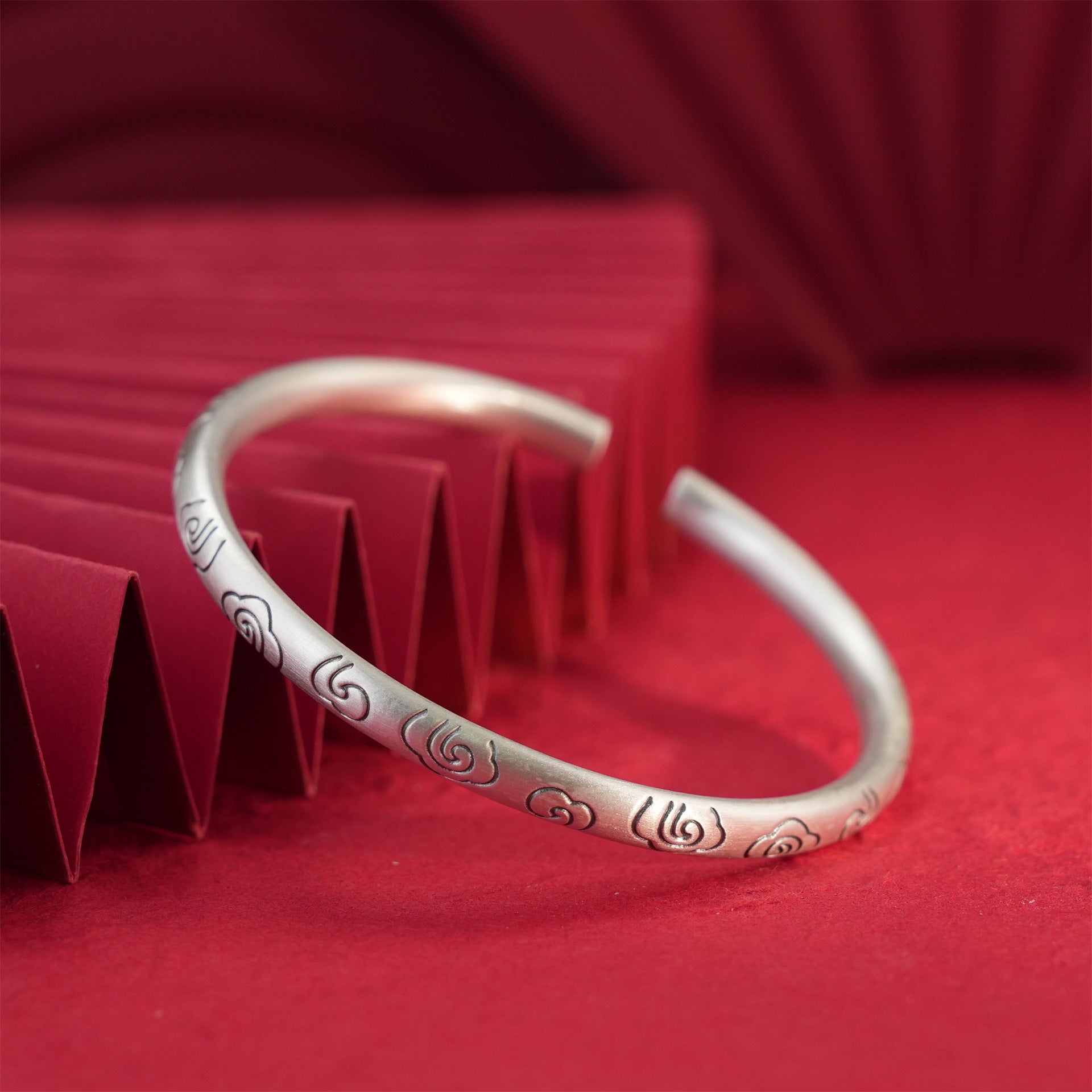 Chinese style round stick auspicious cloud sterling silver bracelet - jewelry - weilin.com