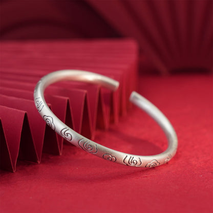 Chinese style round stick auspicious cloud sterling silver bracelet - jewelry - weilin.com