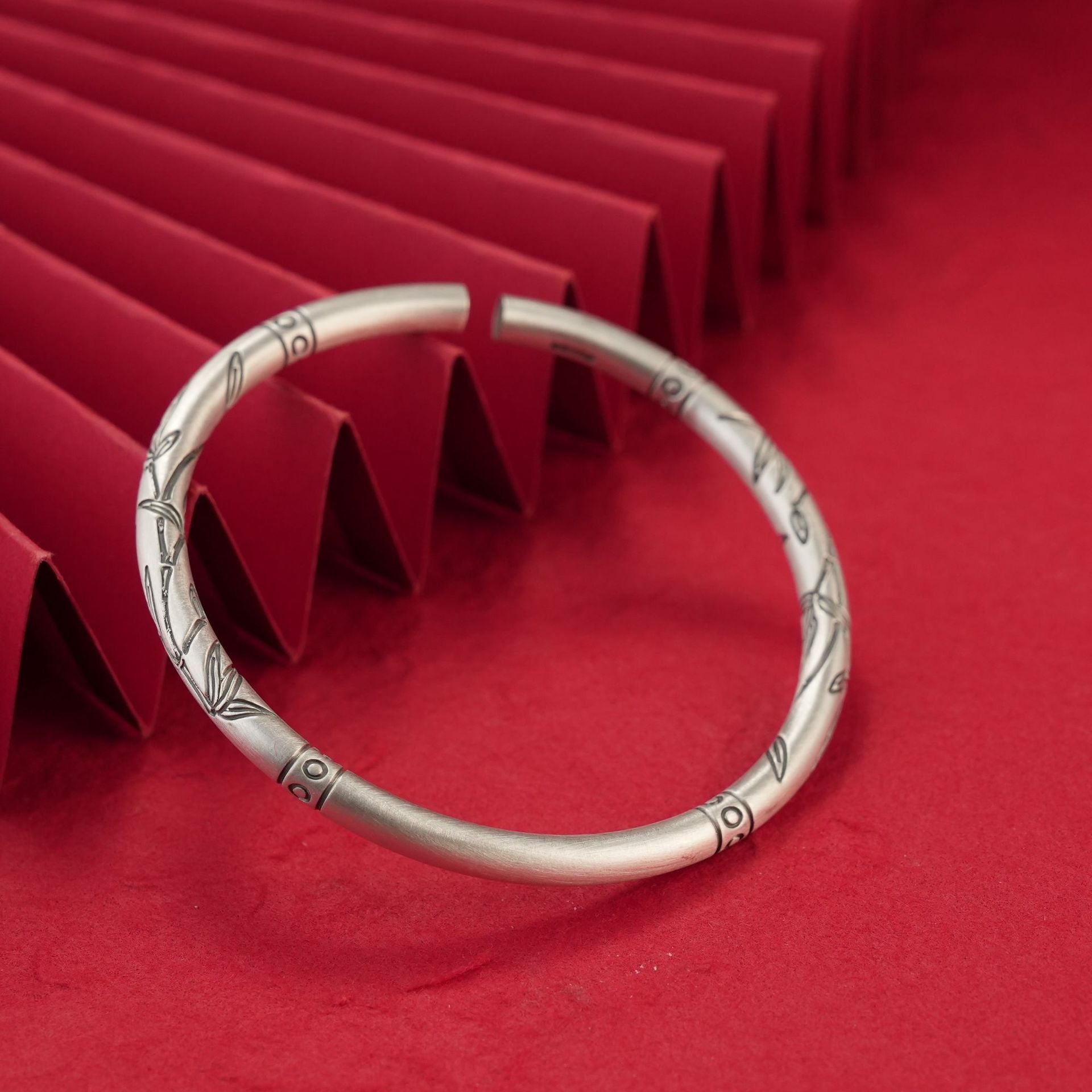 Chinese style round stick auspicious cloud sterling silver bracelet - jewelry - weilin.com
