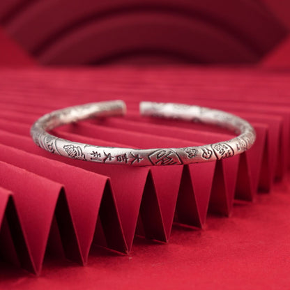 Chinese style round stick sterling silver bracelet - jewelry - weilin.com