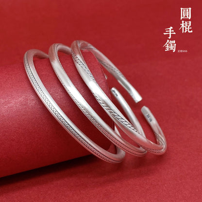 Chinese style round stick sterling silver bracelet - jewelry - weilin.com