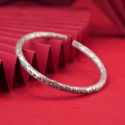 Chinese style round stick sterling silver bracelet - jewelry - weilin.com