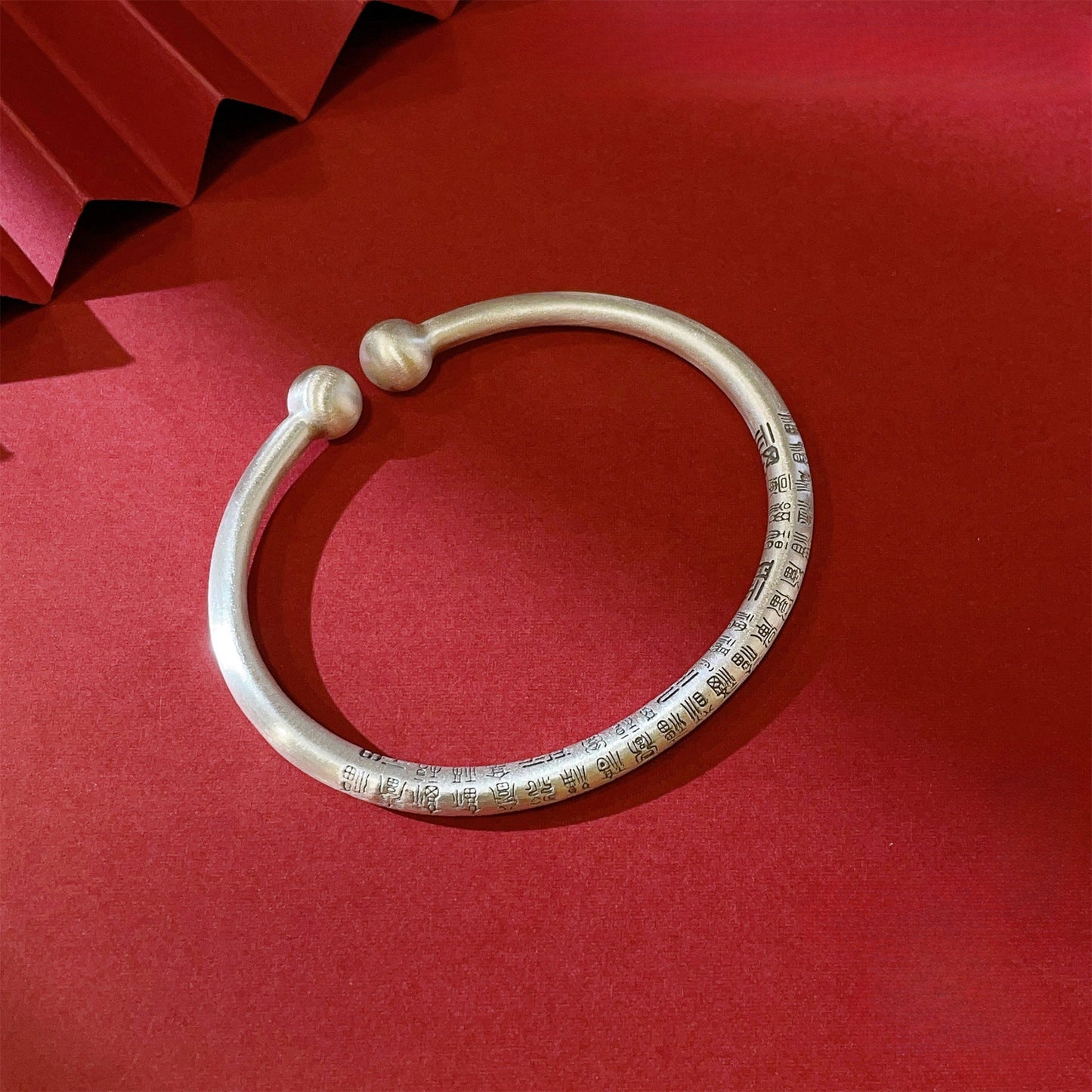 Chinese style round stick sterling silver bracelet - jewelry - weilin.com