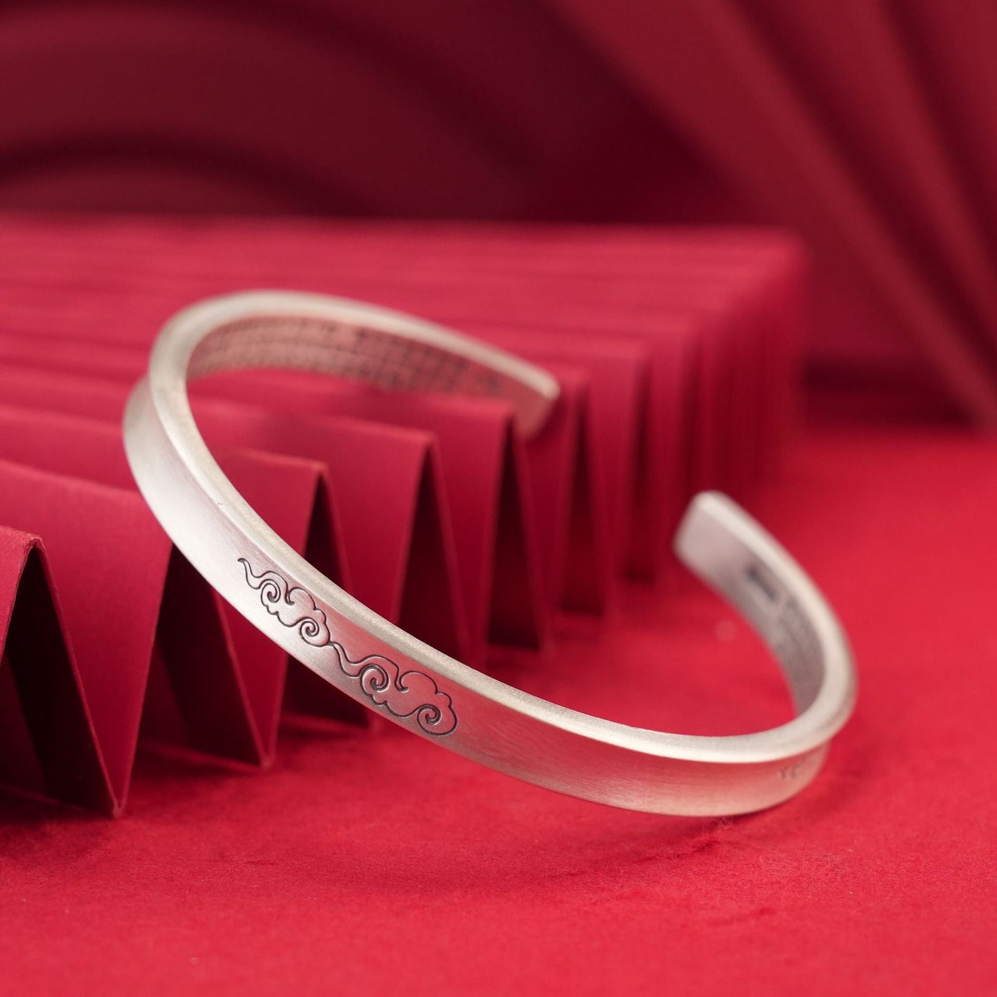 Chinese style sand old auspicious sterling silver bracelet - jewelry - weilin.com