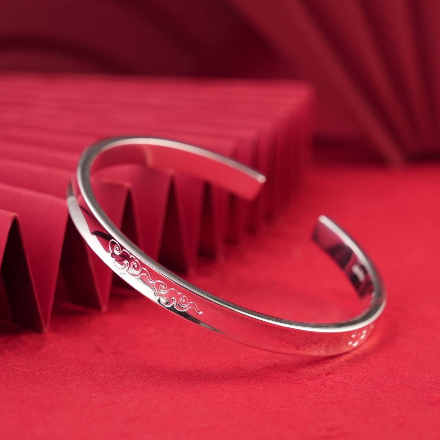 Chinese style sand old auspicious sterling silver bracelet - jewelry - weilin.com