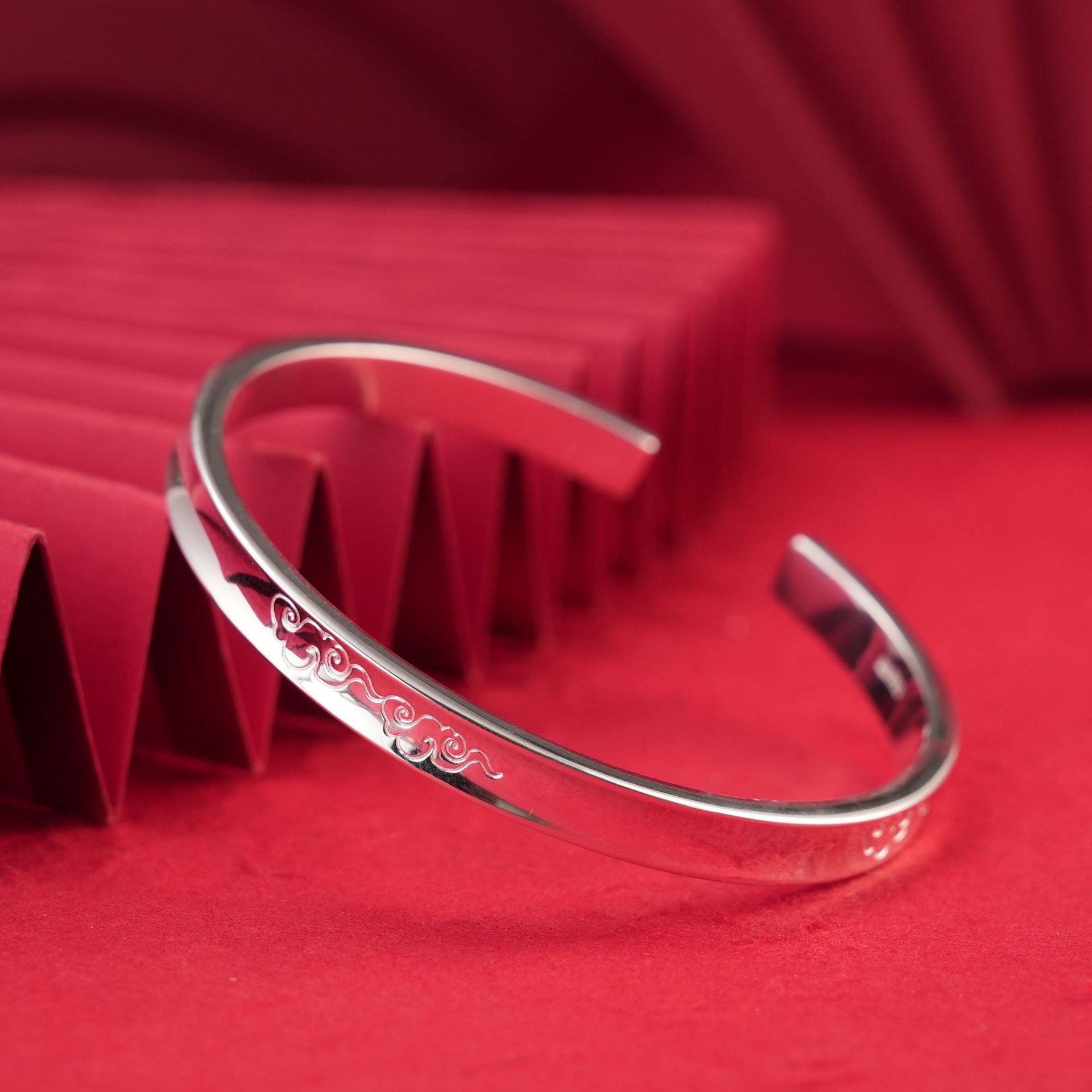 Chinese style sand old auspicious sterling silver bracelet - jewelry - weilin.com