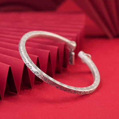 Chinese style square stick sterling silver bracelet - jewelry - weilin.com