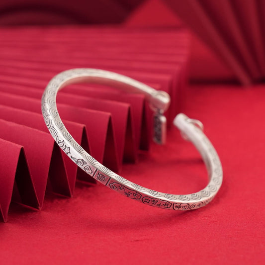 Chinese style square stick sterling silver bracelet - jewelry - weilin.com