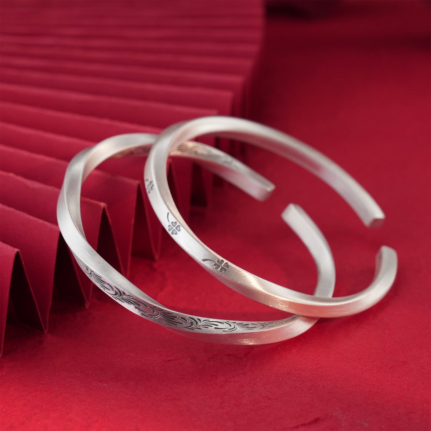 Chinese style square stick twisted wave sterling silver bracelet - jewelry - weilin.com