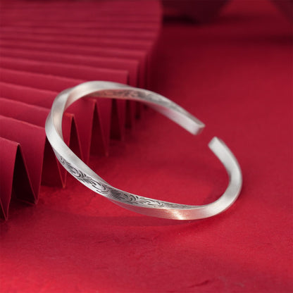 Chinese style square stick twisted wave sterling silver bracelet - jewelry - weilin.com