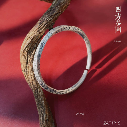 Chinese style square twist stick sterling silver bracelet - jewelry - weilin.com