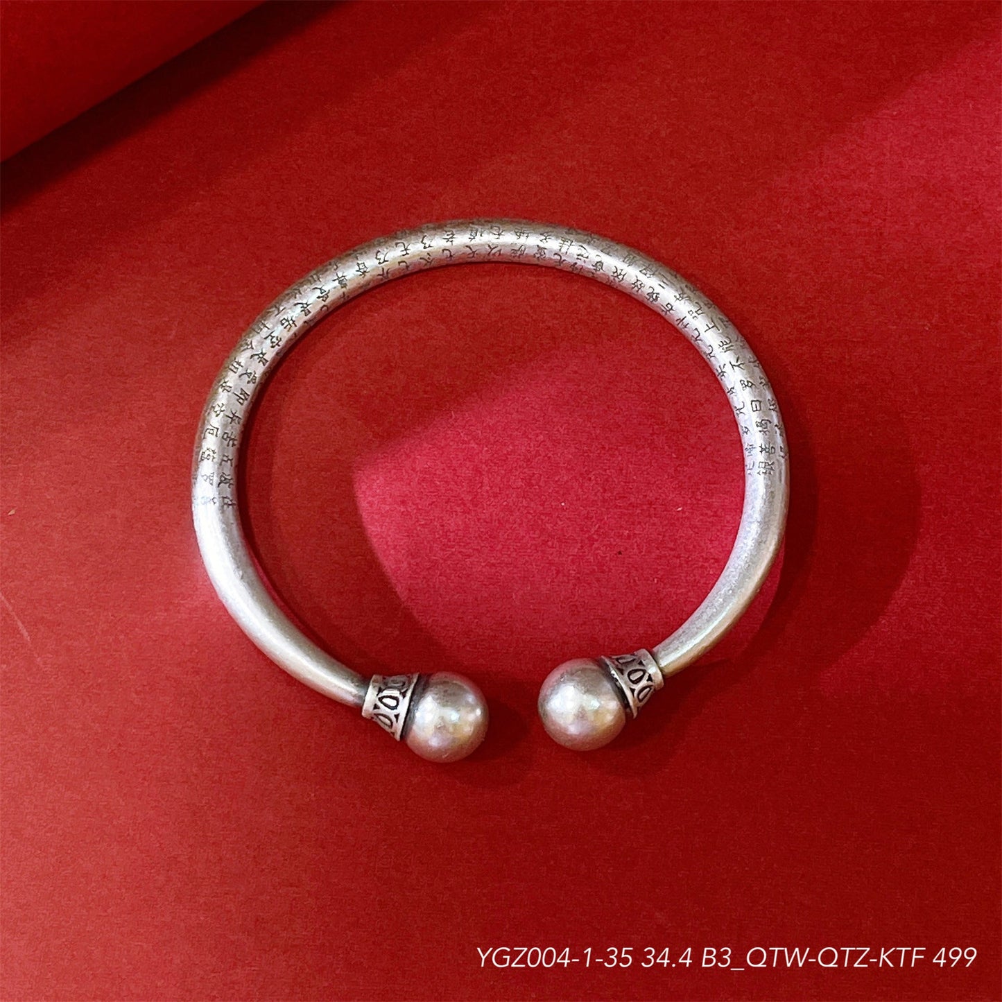 Chinese style Tibetan round bead sterling silver bracelet - jewelry - weilin.com