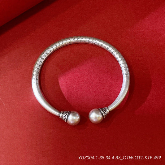 Chinese style Tibetan round bead sterling silver bracelet - jewelry - weilin.com