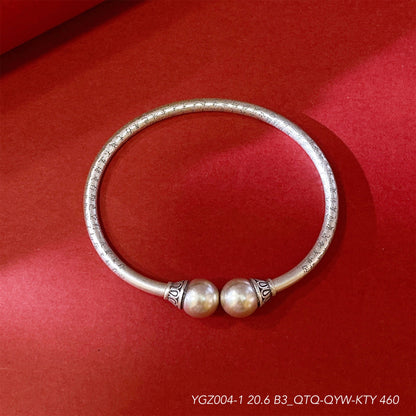 Chinese style Tibetan round bead sterling silver bracelet - jewelry - weilin.com