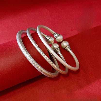 Chinese style Tibetan round bead sterling silver bracelet - jewelry - weilin.com