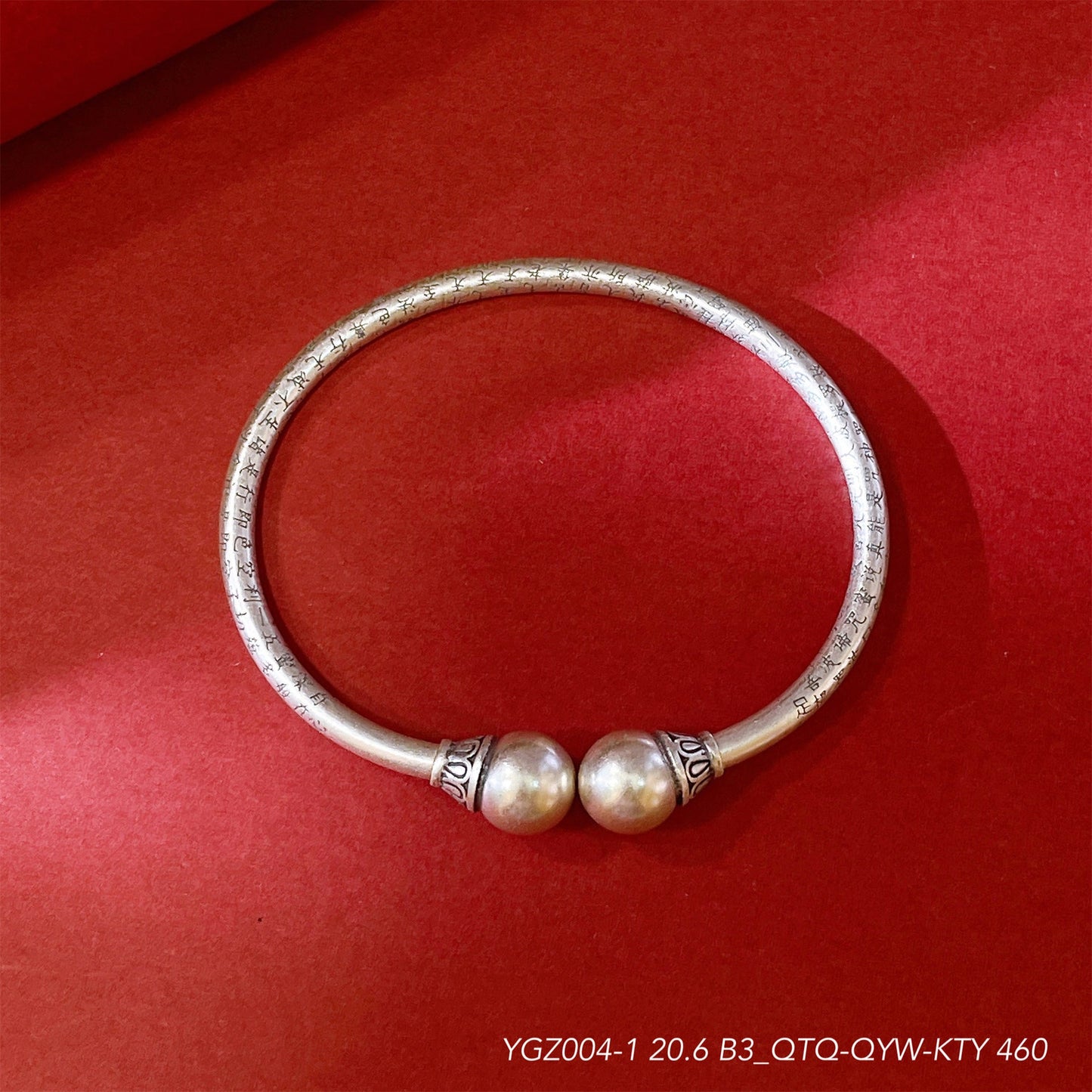 Chinese style Tibetan round bead sterling silver bracelet - jewelry - weilin.com