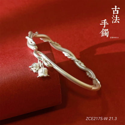 Chinese style twisted flower pendant sterling silver bracelet - jewelry - weilin.com