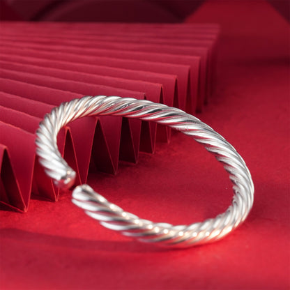 Chinese style twisted hemp sterling silver bracelet - jewelry - weilin.com