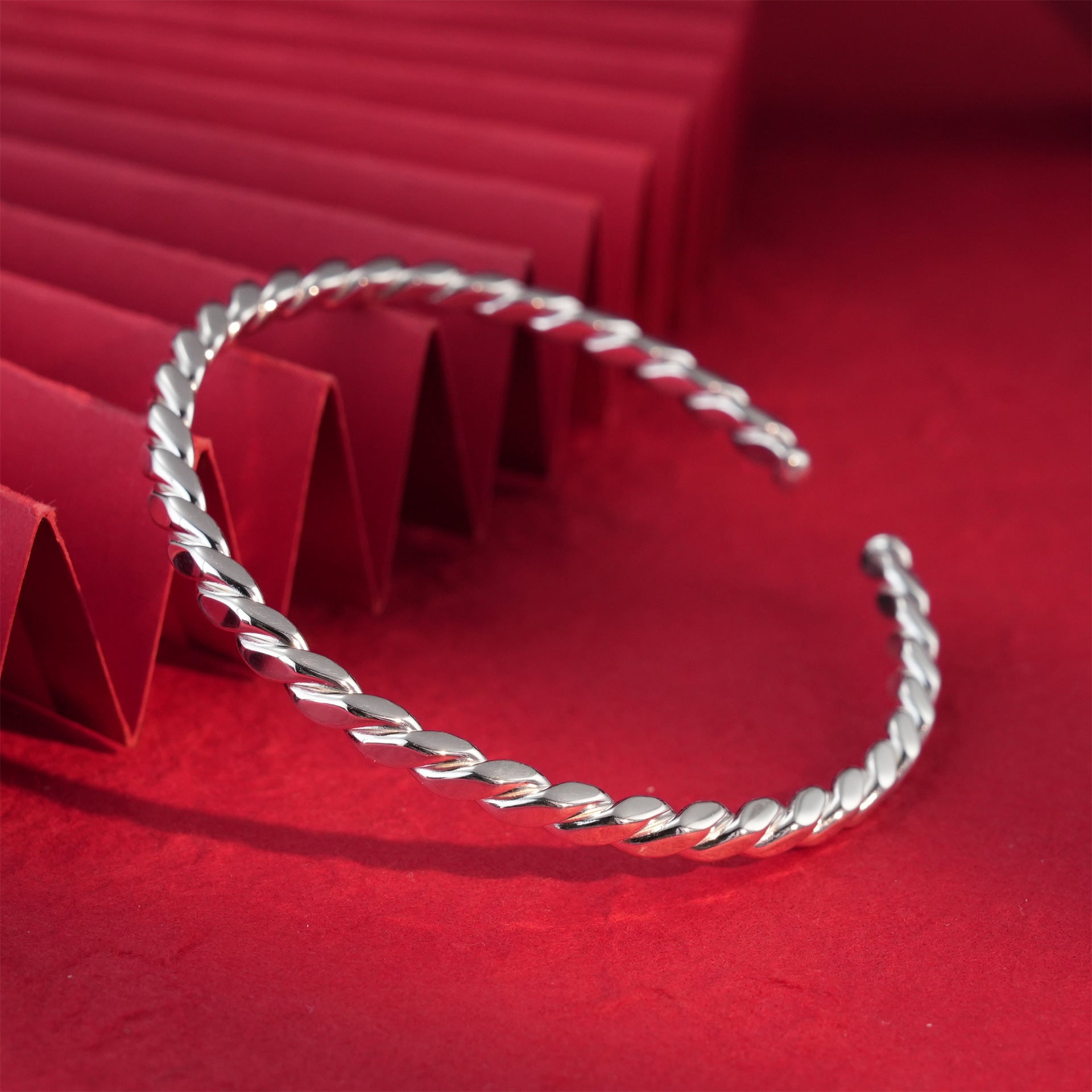 Chinese style twisted sterling silver bracelet - jewelry - weilin.com