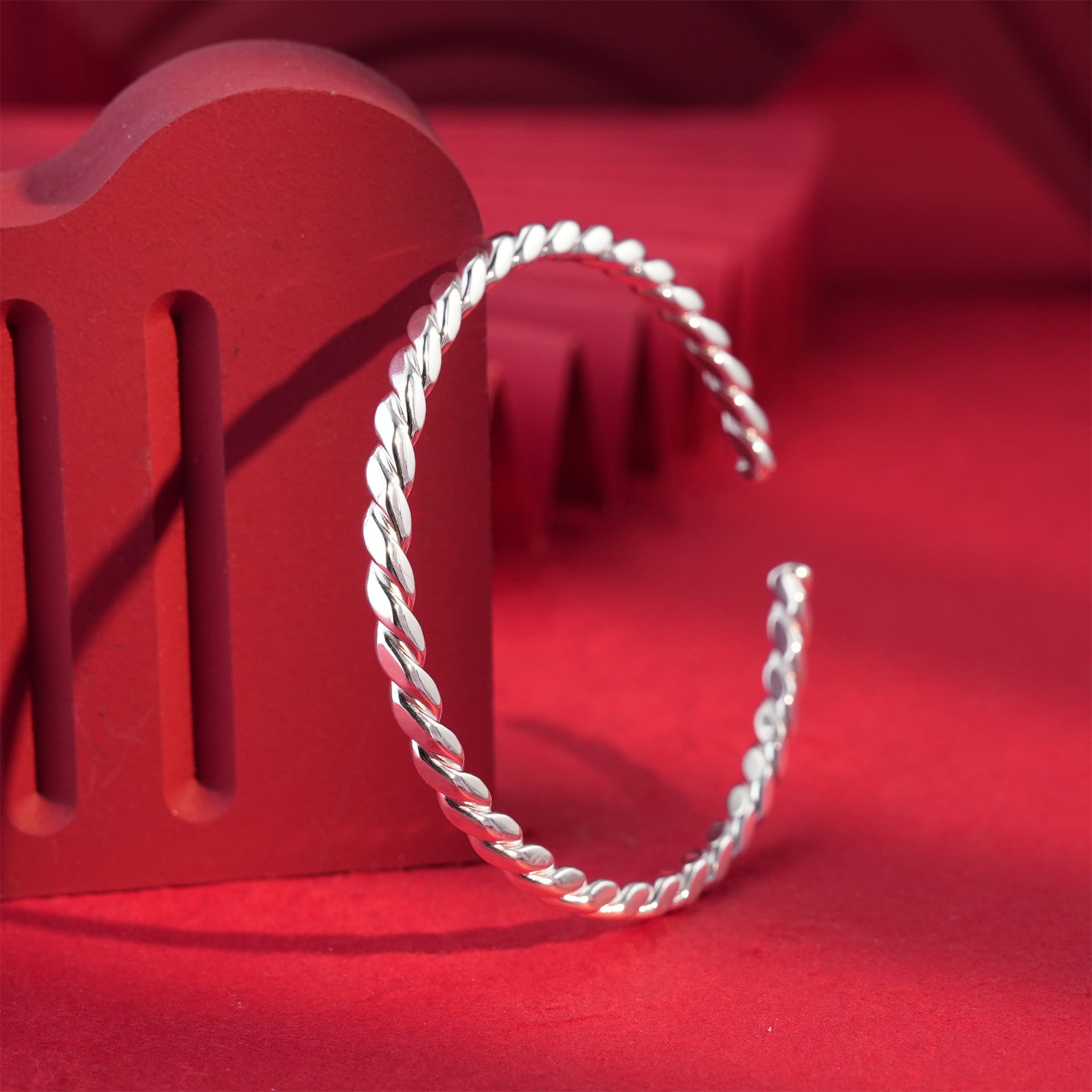 Chinese style twisted sterling silver bracelet - jewelry - weilin.com