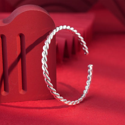 Chinese style twisted sterling silver bracelet - jewelry - weilin.com