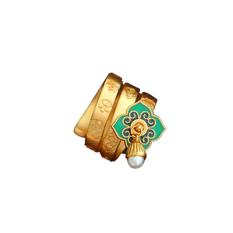 Chinese style vintage colorful oil drip flower ring - jewelry - weilin.com