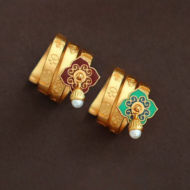Chinese style vintage colorful oil drip flower ring - jewelry - weilin.com