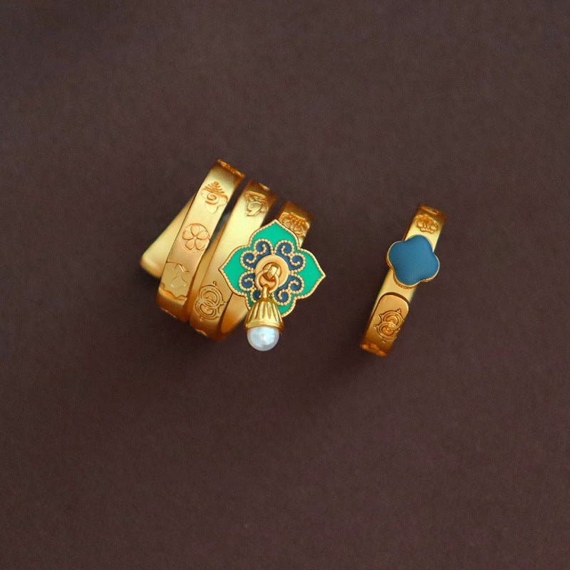 Chinese style vintage colorful oil drip flower ring - jewelry - weilin.com