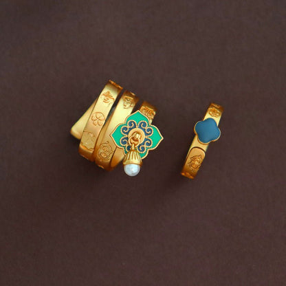 Chinese style vintage colorful oil drip flower ring - jewelry - weilin.com