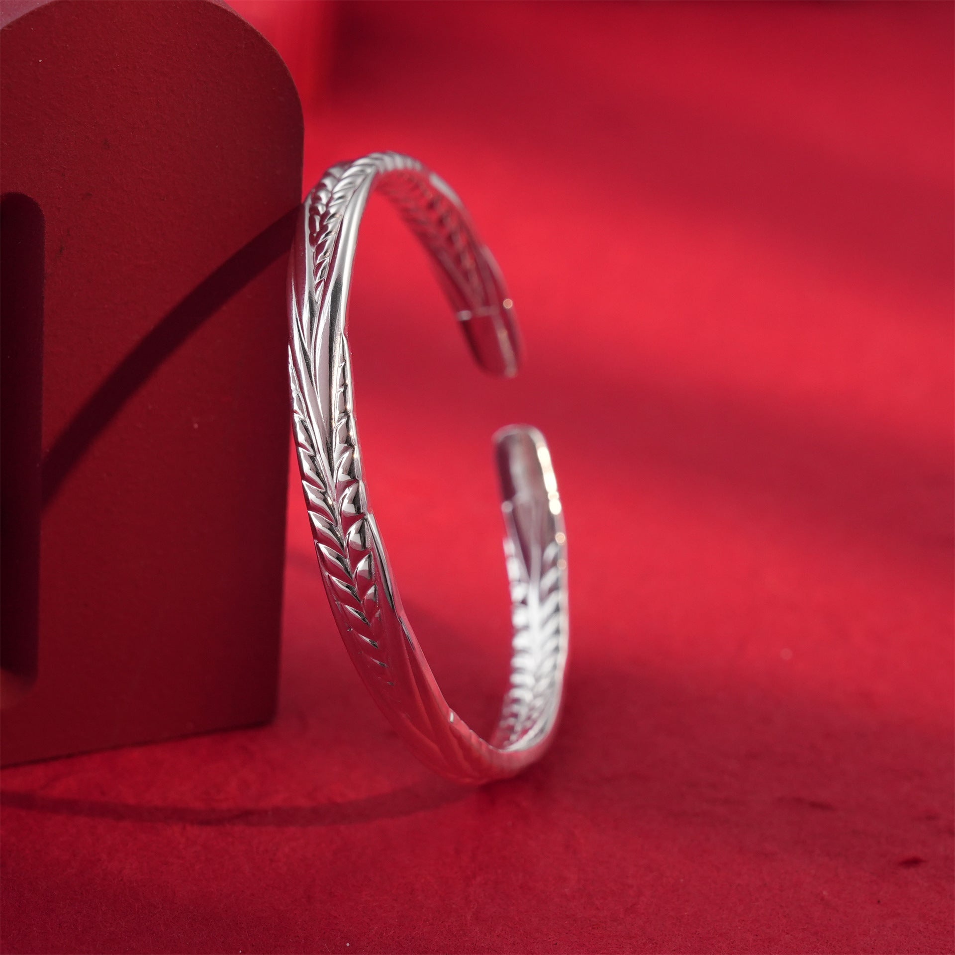 Chinese style wide sterling silver bracelet - jewelry - weilin.com