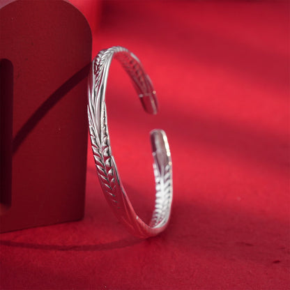 Chinese style wide sterling silver bracelet - jewelry - weilin.com