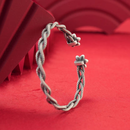 Chinese Vintage Braided Sterling Silver Bracelet - jewelry - weilin.com