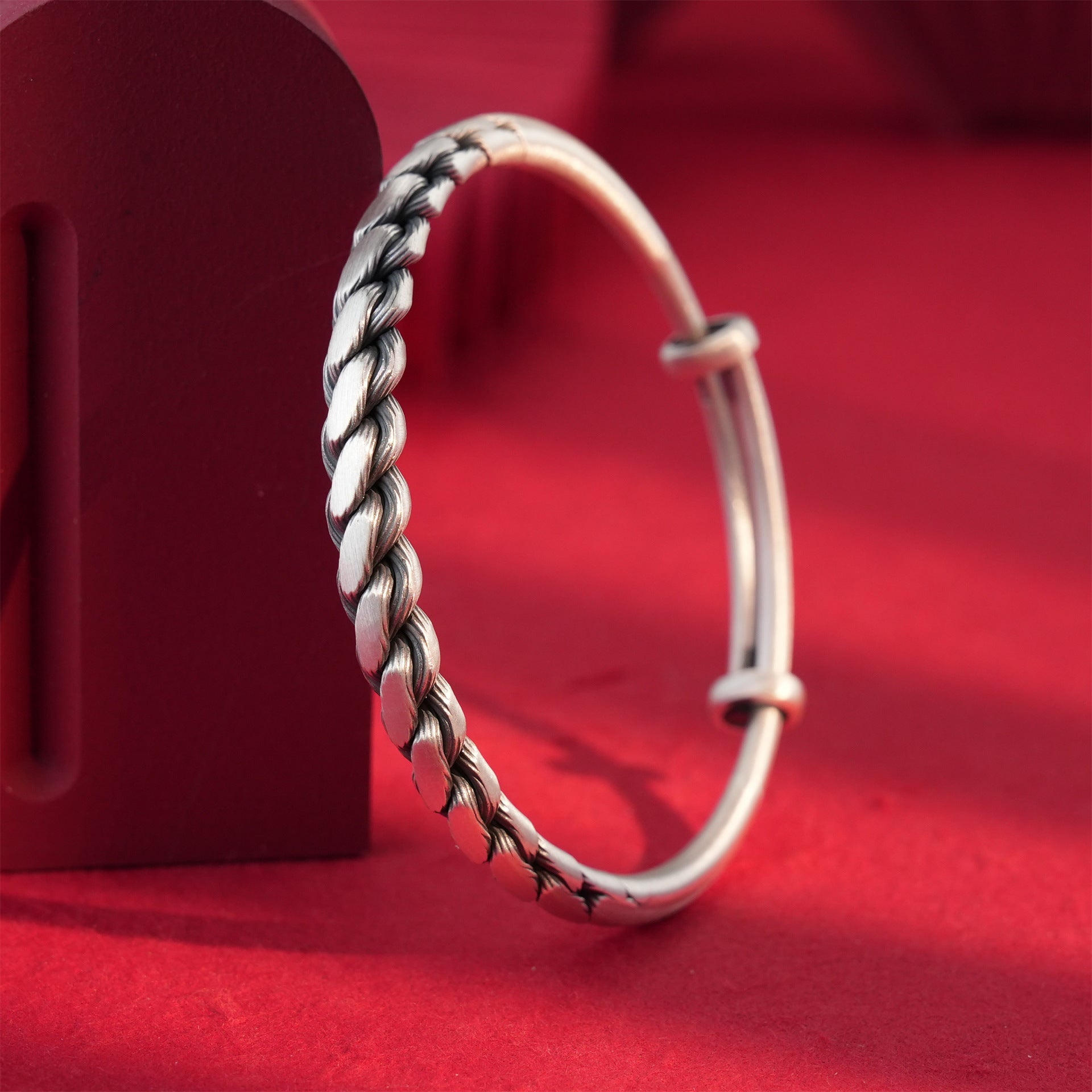 Chinese Vintage Braided Twist Sterling Silver Bracelet - jewelry - weilin.com