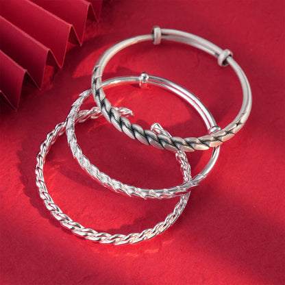 Chinese Vintage Braided Twist Sterling Silver Bracelet - jewelry - weilin.com