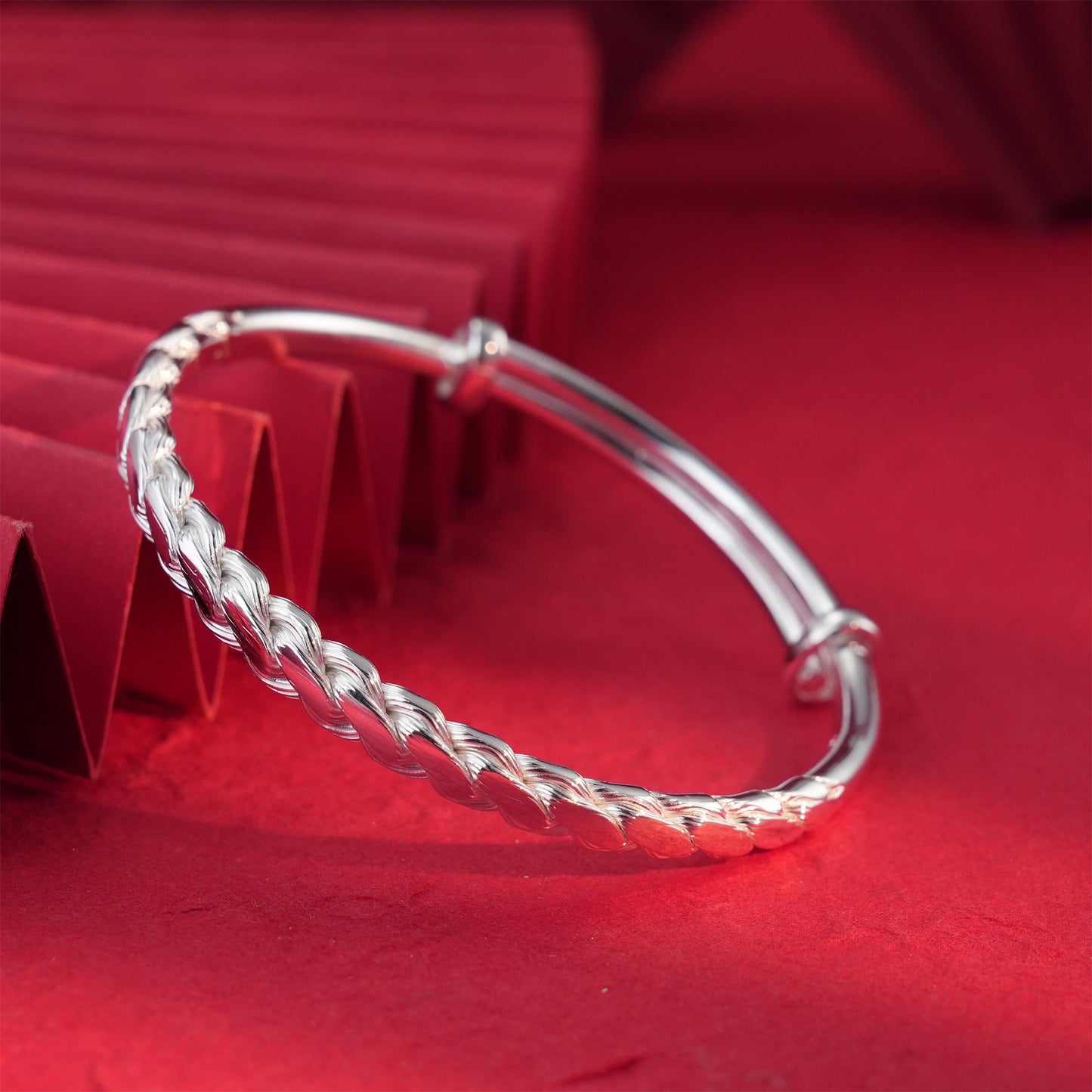 Chinese Vintage Braided Twist Sterling Silver Bracelet - jewelry - weilin.com