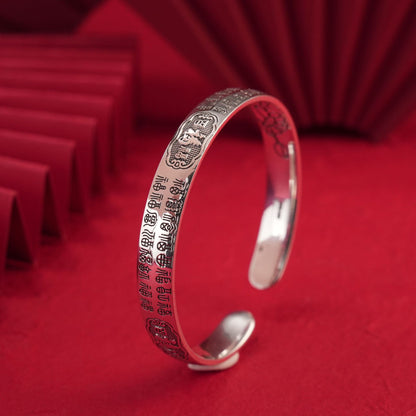 Chinese vintage carp lotus blessing character sterling silver bracelet - jewelry - weilin.com