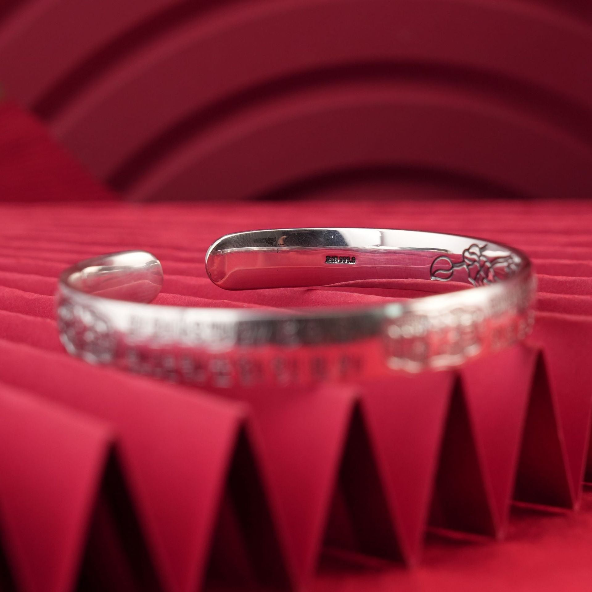 Chinese vintage carp lotus blessing character sterling silver bracelet - jewelry - weilin.com