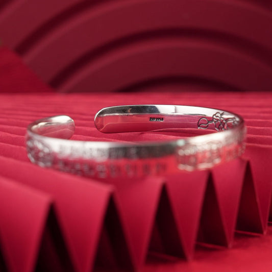 Chinese vintage carp lotus blessing character sterling silver bracelet - jewelry - weilin.com