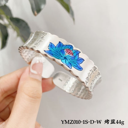 Chinese Vintage Lotus Sterling Silver Bracelet - jewelry - weilin.com