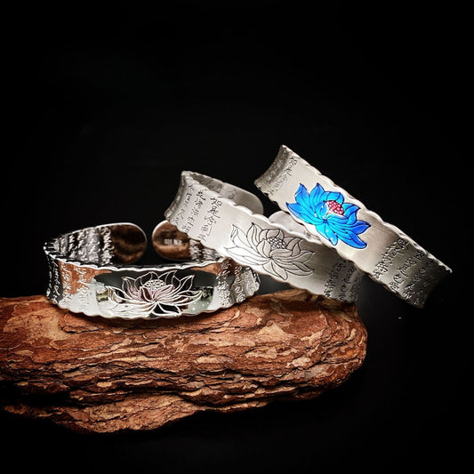 Chinese Vintage Lotus Sterling Silver Bracelet - jewelry - weilin.com