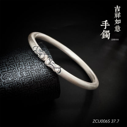 Chinese Vintage Round Stick Sterling Silver Bracelet - jewelry - weilin.com