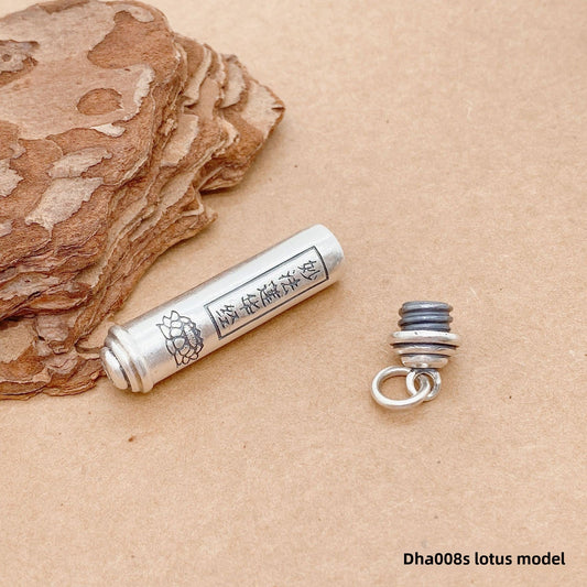 Chinese Vintage Tibetan Cylindrical Sterling Silver Pendant - jewelry - weilin.com
