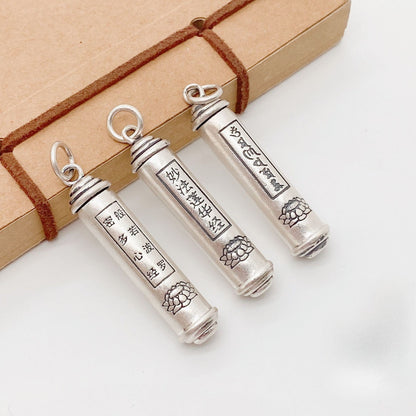 Chinese Vintage Tibetan Cylindrical Sterling Silver Pendant - jewelry - weilin.com