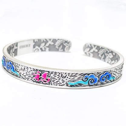 Chinese wide pattern sterling silver bracelet - jewelry - weilin.com