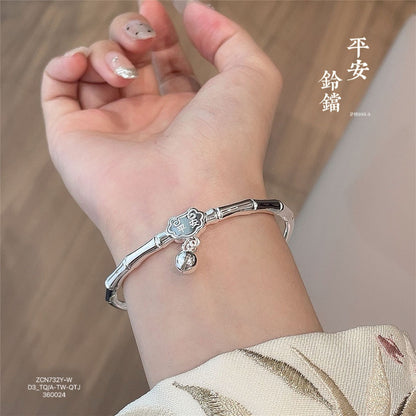 chinoiserie bamboo Peace Sterling Silver Bracelet - jewelry - weilin.com