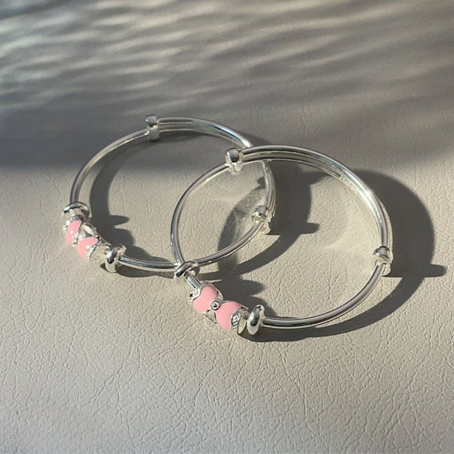 chinoiserie Bow Round Sterling Silver Children's Bracelet - jewelry - weilin.com