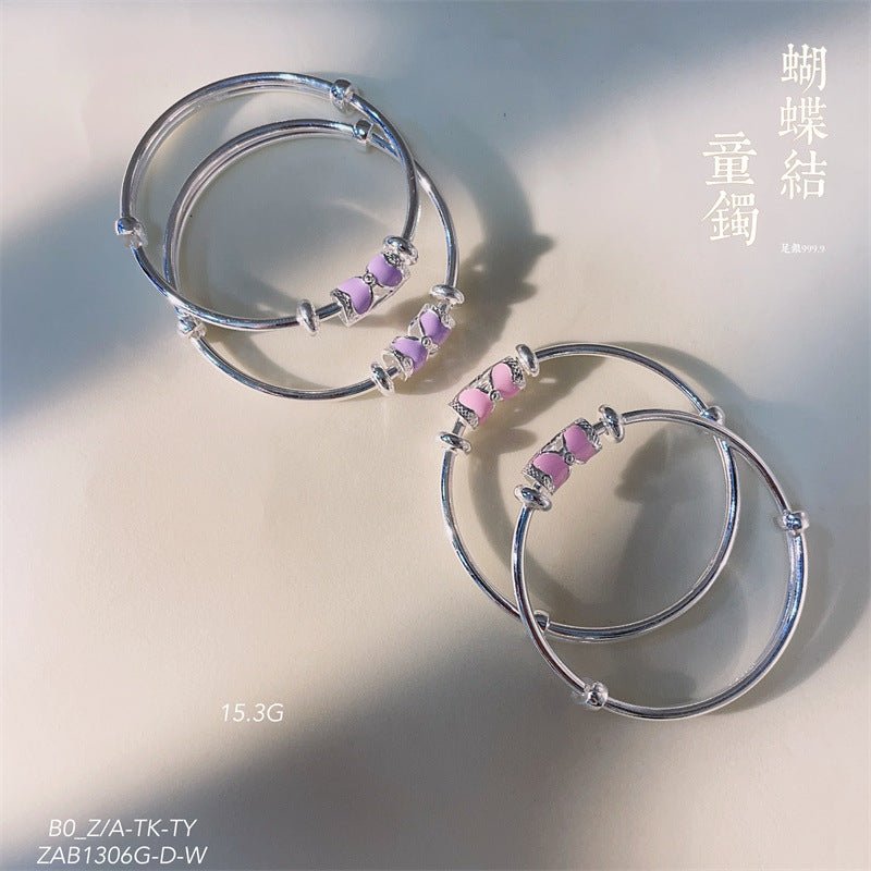 chinoiserie Bow Round Sterling Silver Children's Bracelet - jewelry - weilin.com