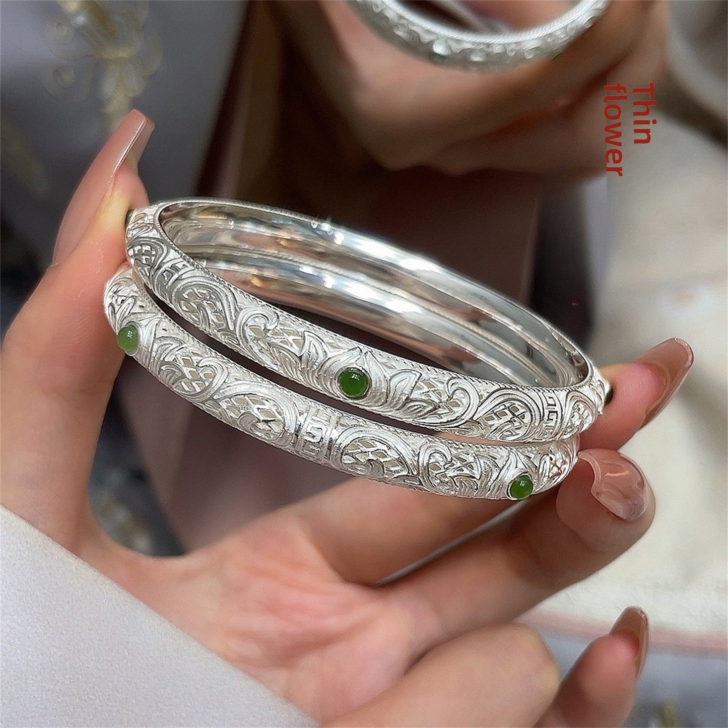 chinoiserie hollow pattern sterling silver bracelet - jewelry - weilin.com
